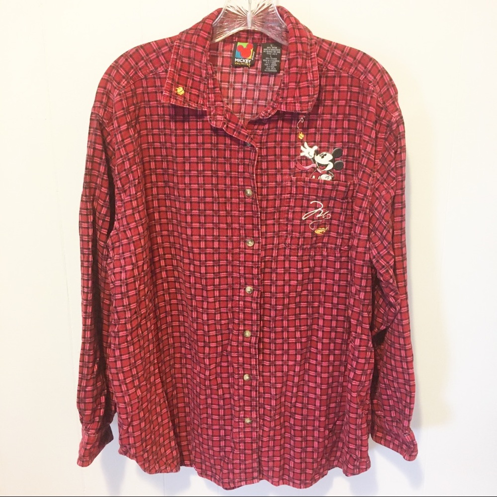 Mickey Unlimited Disney Vtg. Corduroy Burgundy maroon long sleeved Mickey  Top